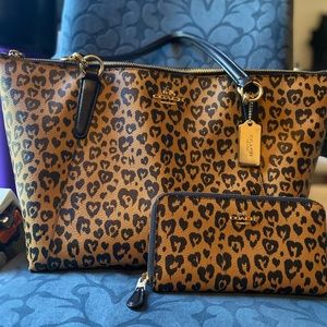Matching COACH Heart Leopard Purse and Wallet Duo